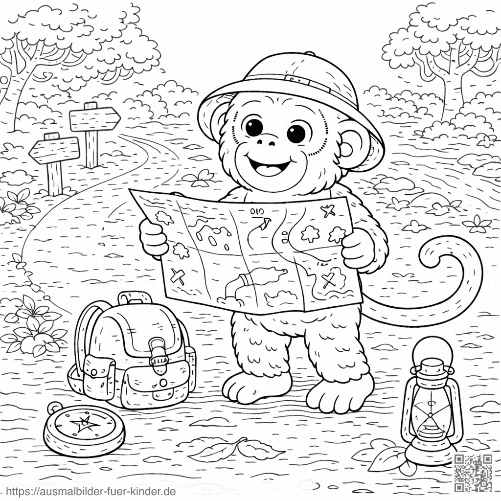 Abenteuerliche Entdeckung des Affen - Ausmalbild