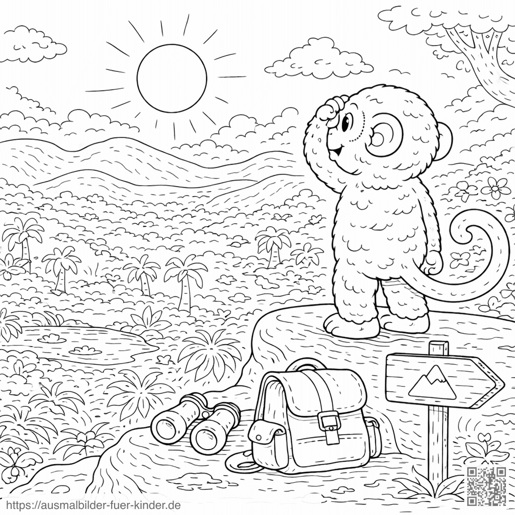 Affe auf Felsen mit Blick auf Dschungel - Ausmalbild