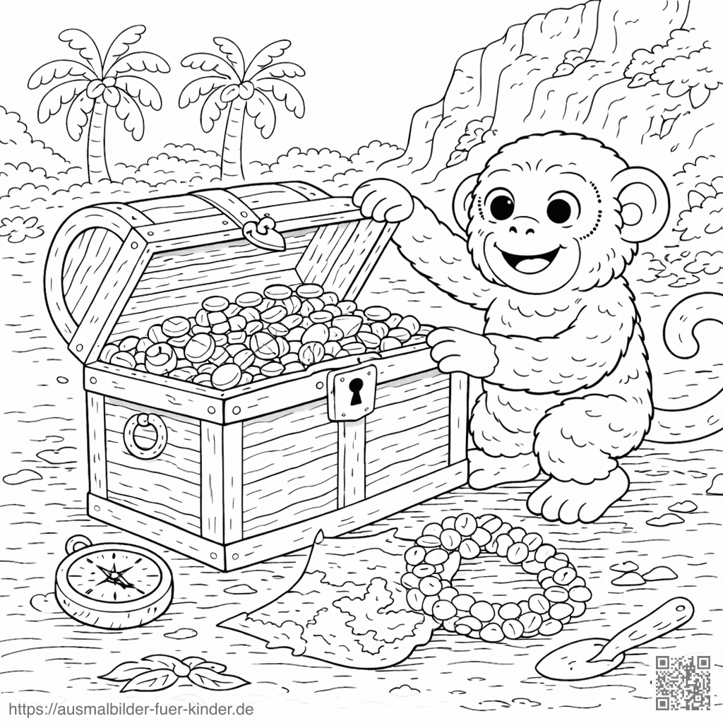 Affe entdeckt den Schatzhügel - Ausmalbild