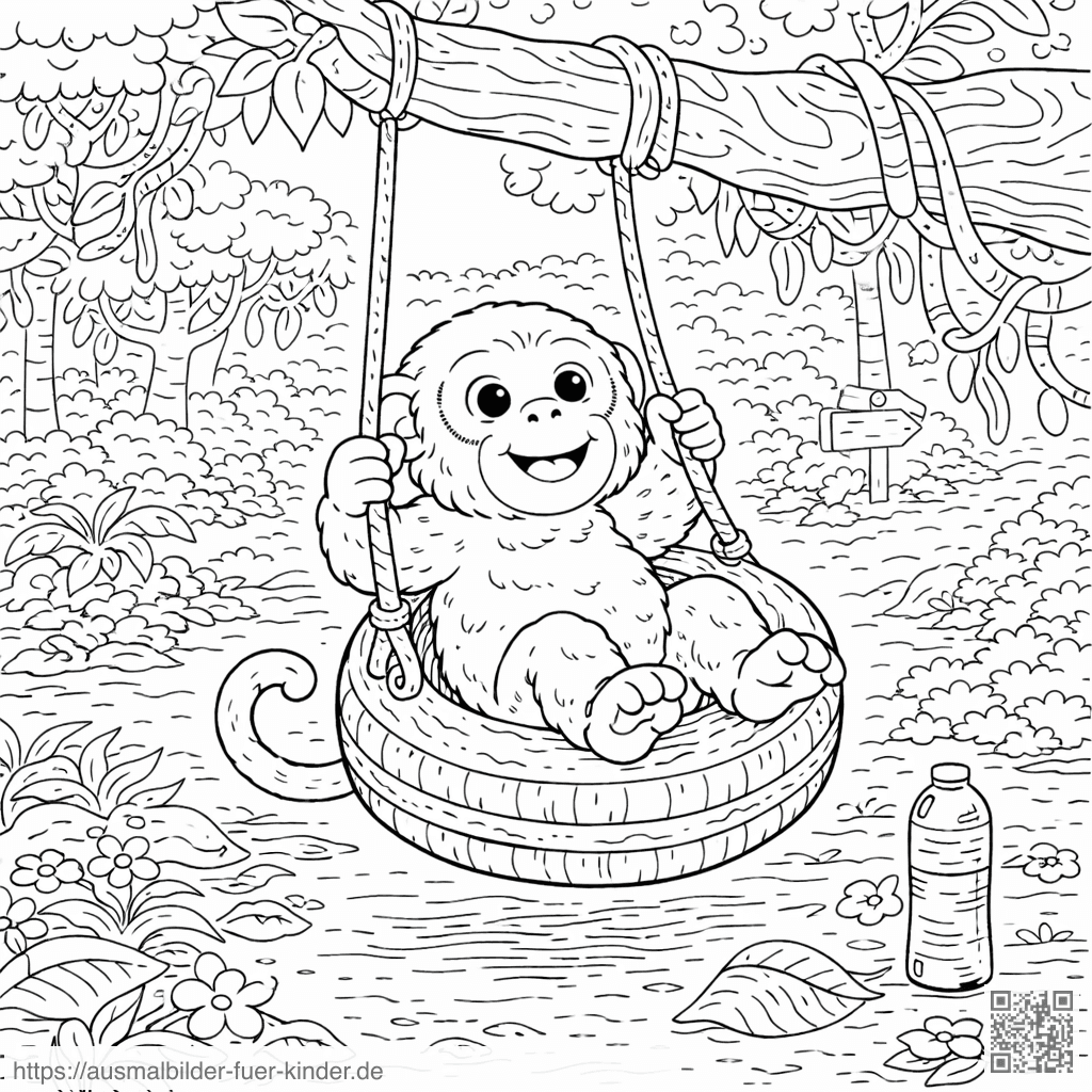 Affe schwingt an Reifenschaukel - Ausmalbild