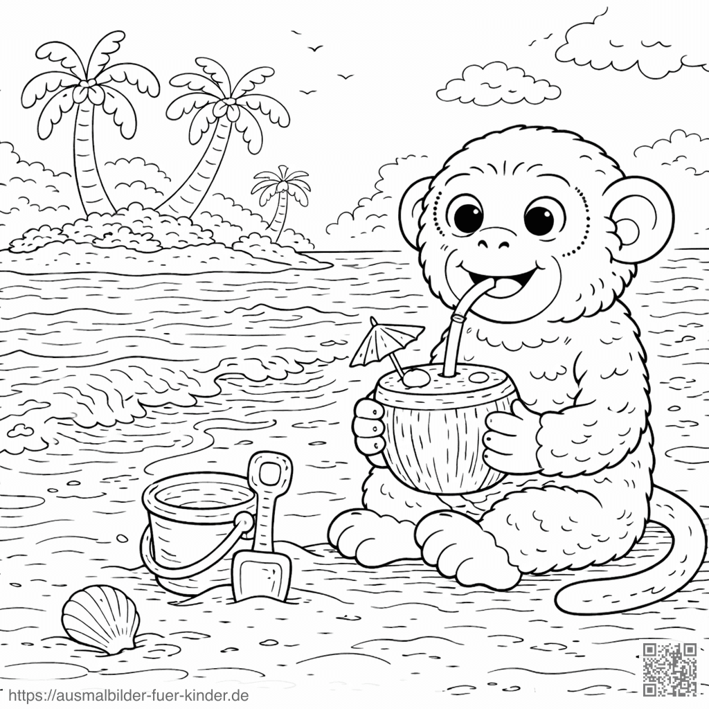 Affenpause am Strand - Ausmalbild