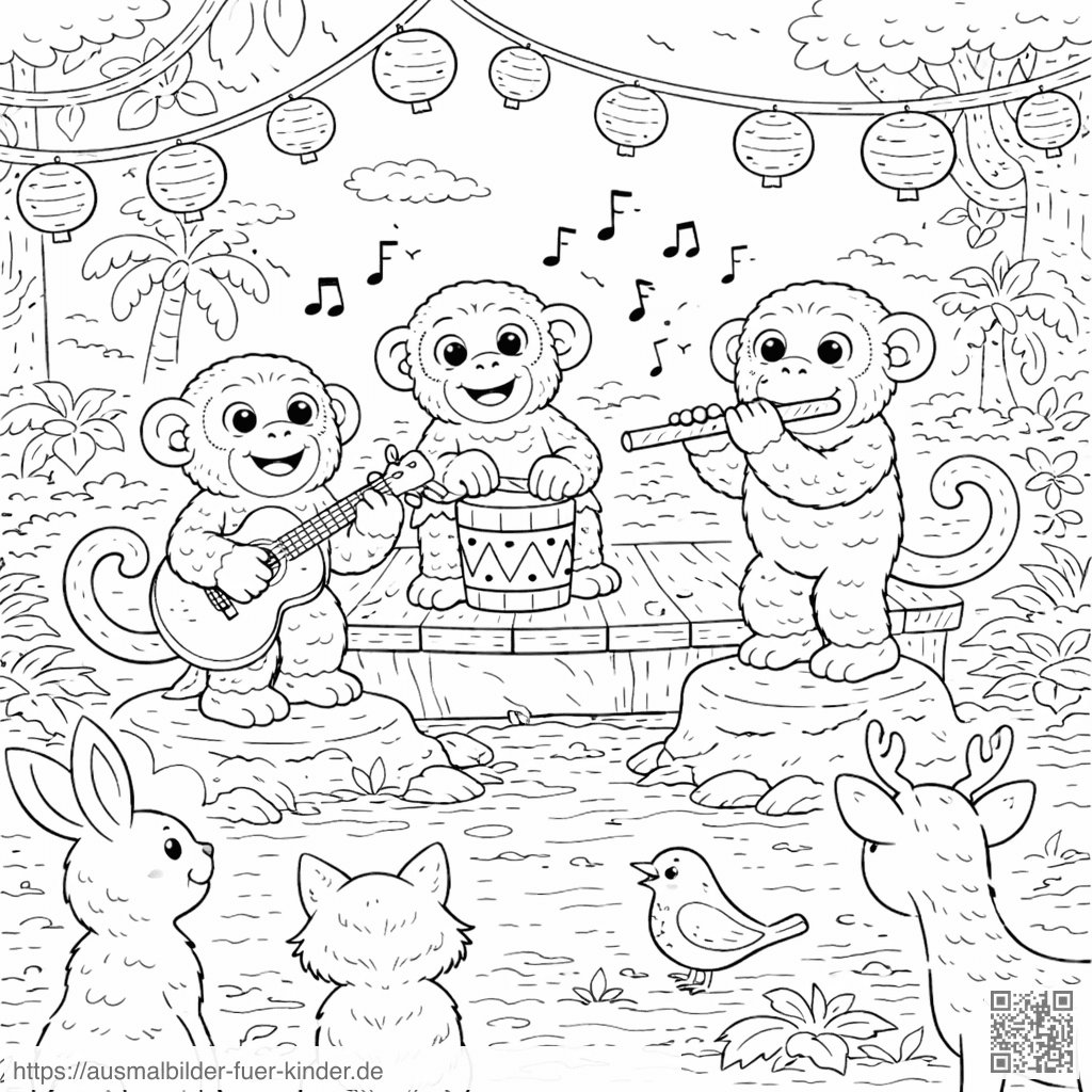 Die Musikdarbietung im Dschungel - Ausmalbild