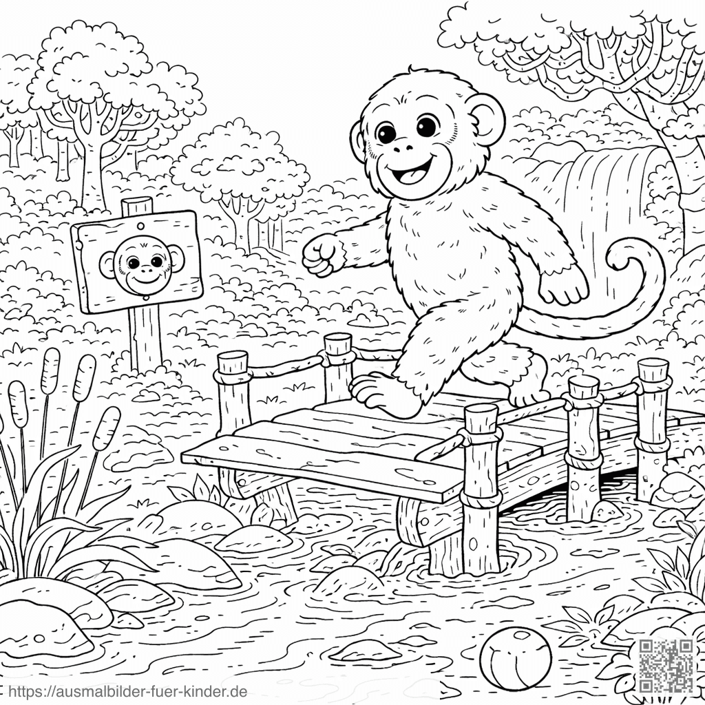 Fröhlicher Affe auf der Brücke - Ausmalbild