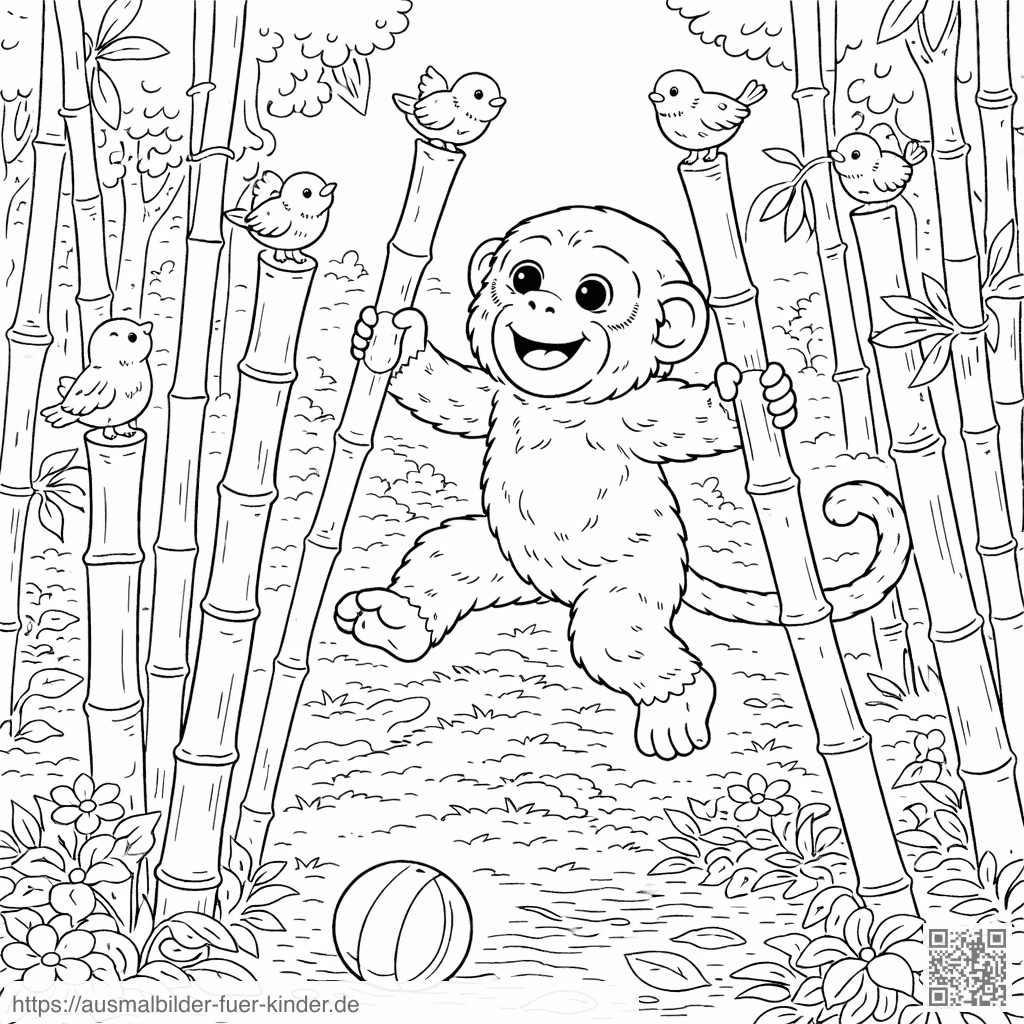 Fröhlicher Affe im Bambuswald - Ausmalbild