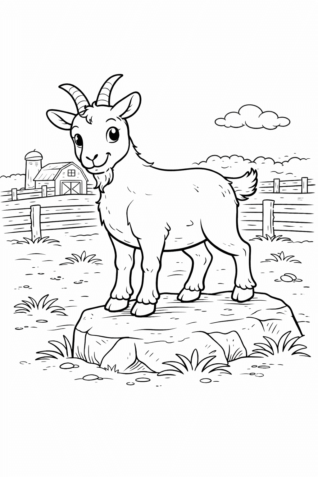 Alpinausblick mit Ziegenbock - Ausmalbild