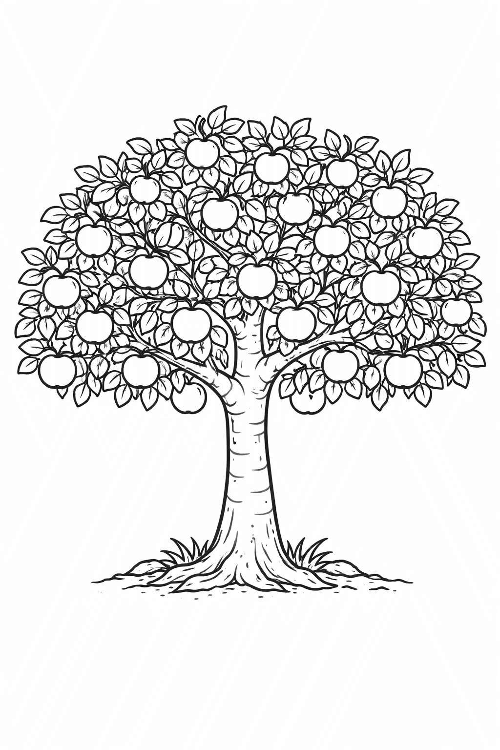 Apfelbaum mit voller Ernte - Ausmalbild