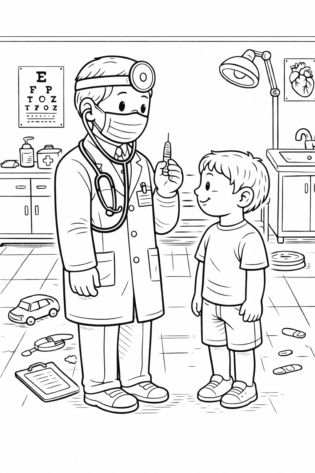 Arzt bereitet Impfung vor - Ausmalbild