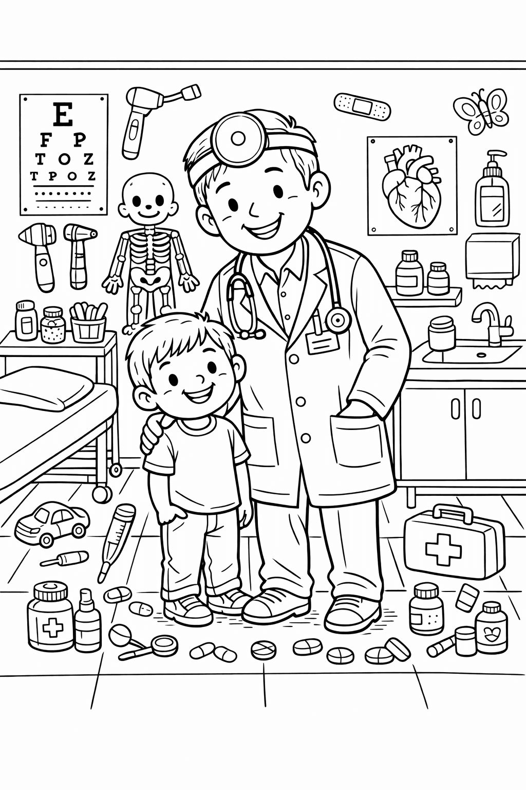 Arztbesuch mit einem Lächeln - Ausmalbild