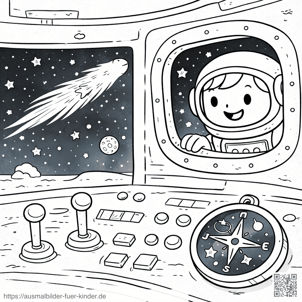 Astronaut blickt auf Kometen im All - Ausmalbild