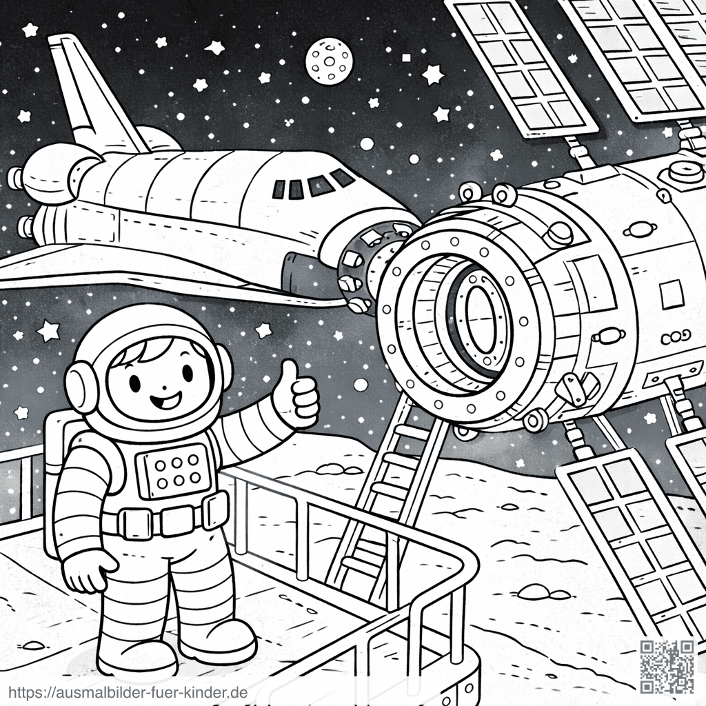 Astronaut im All mit Daumen hoch - Ausmalbild