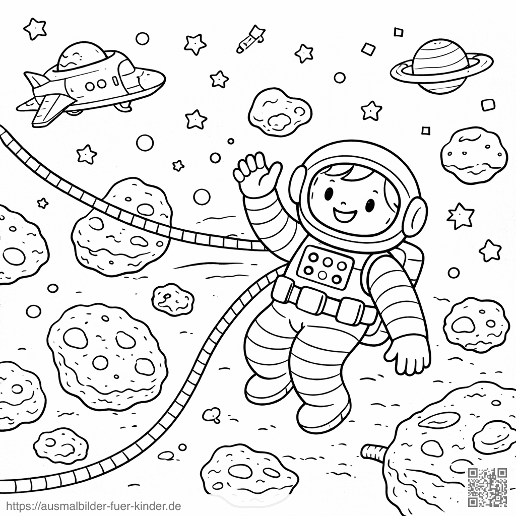 Astronaut im Asteroidenfeld - Ausmalbild