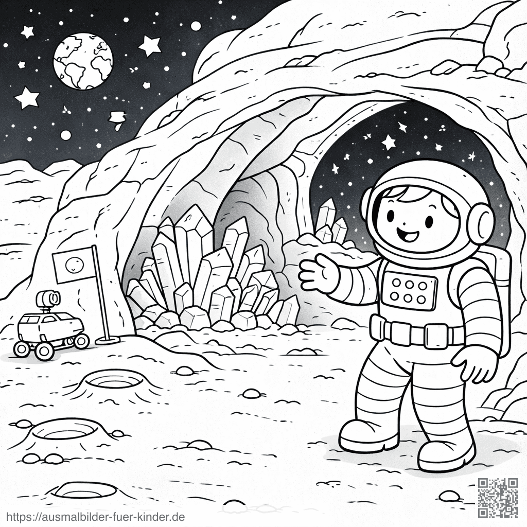 Astronaut in der Kristallmondhöhle - Ausmalbild