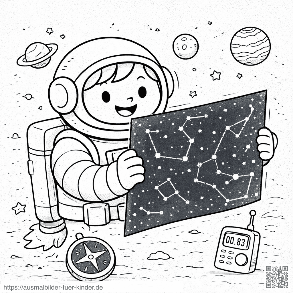Astronaut mit Sternenkarte im All - Ausmalbild