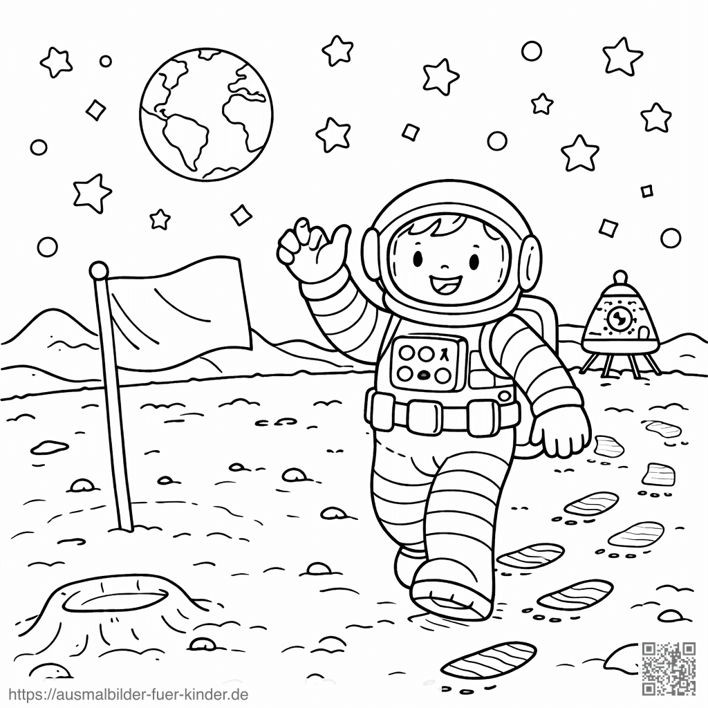 Astronauten auf dem Mond - Ausmalbild