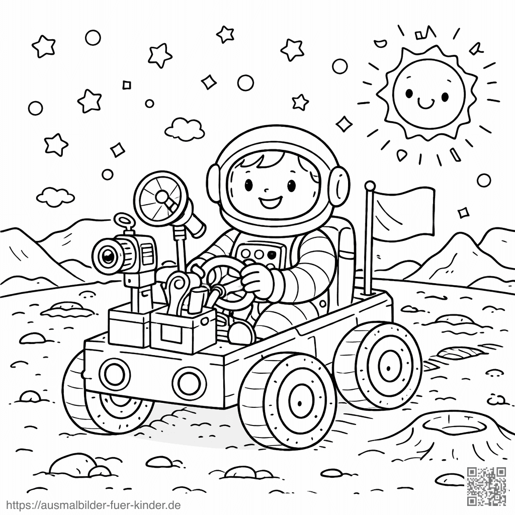Kleiner Astronaut auf dem Mond - Ausmalbild