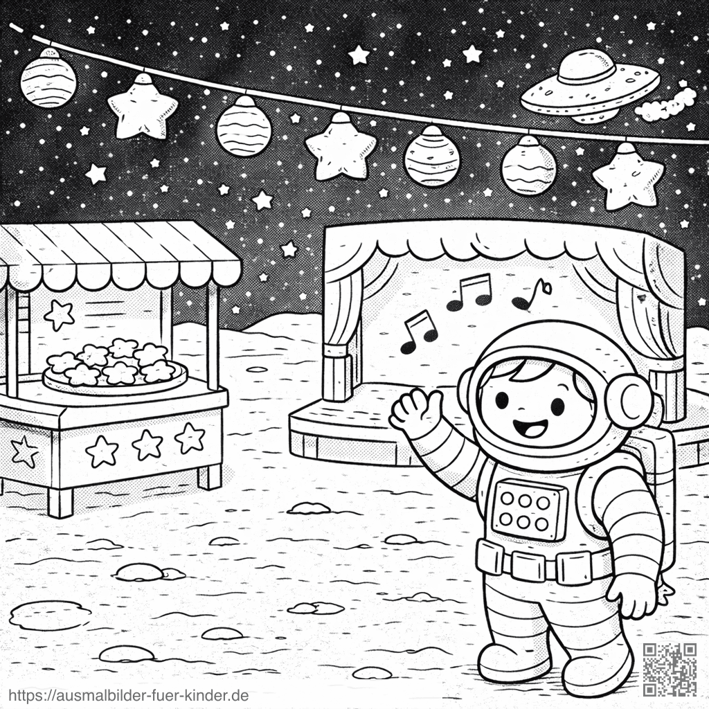Mondparty mit Astronauten und Keksen - Ausmalbild
