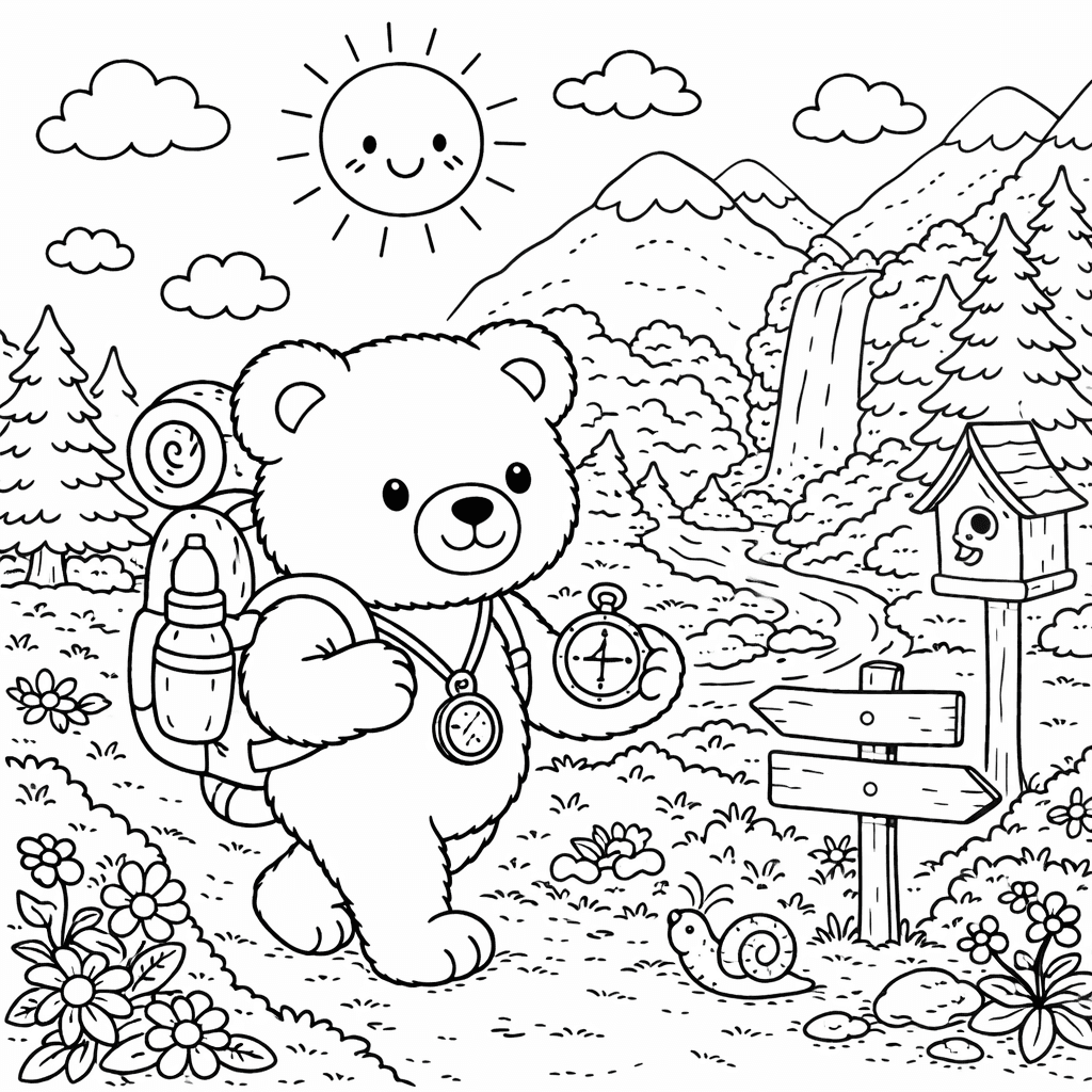 Wanderung des Bären im Wald - Ausmalbild