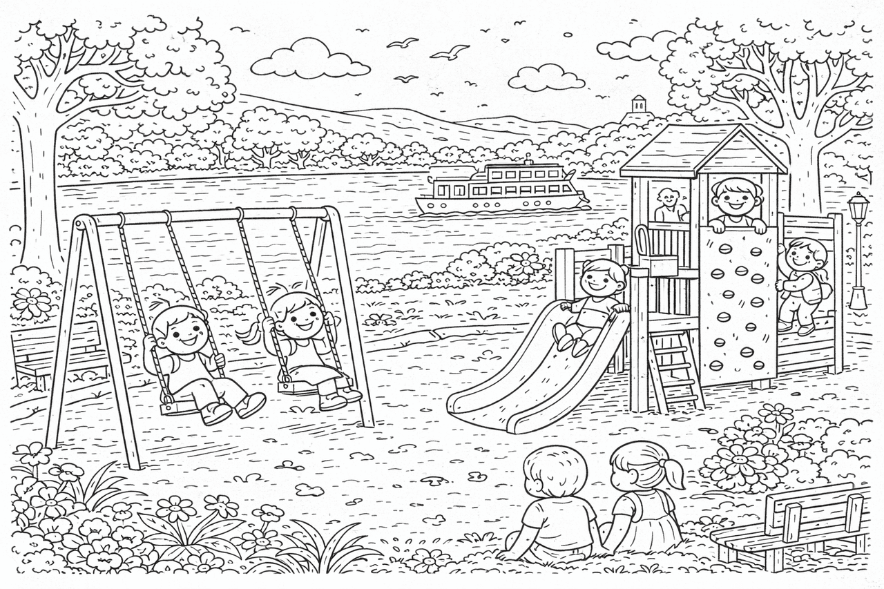 Bootsfahrt auf dem Rhein - Ausmalbild