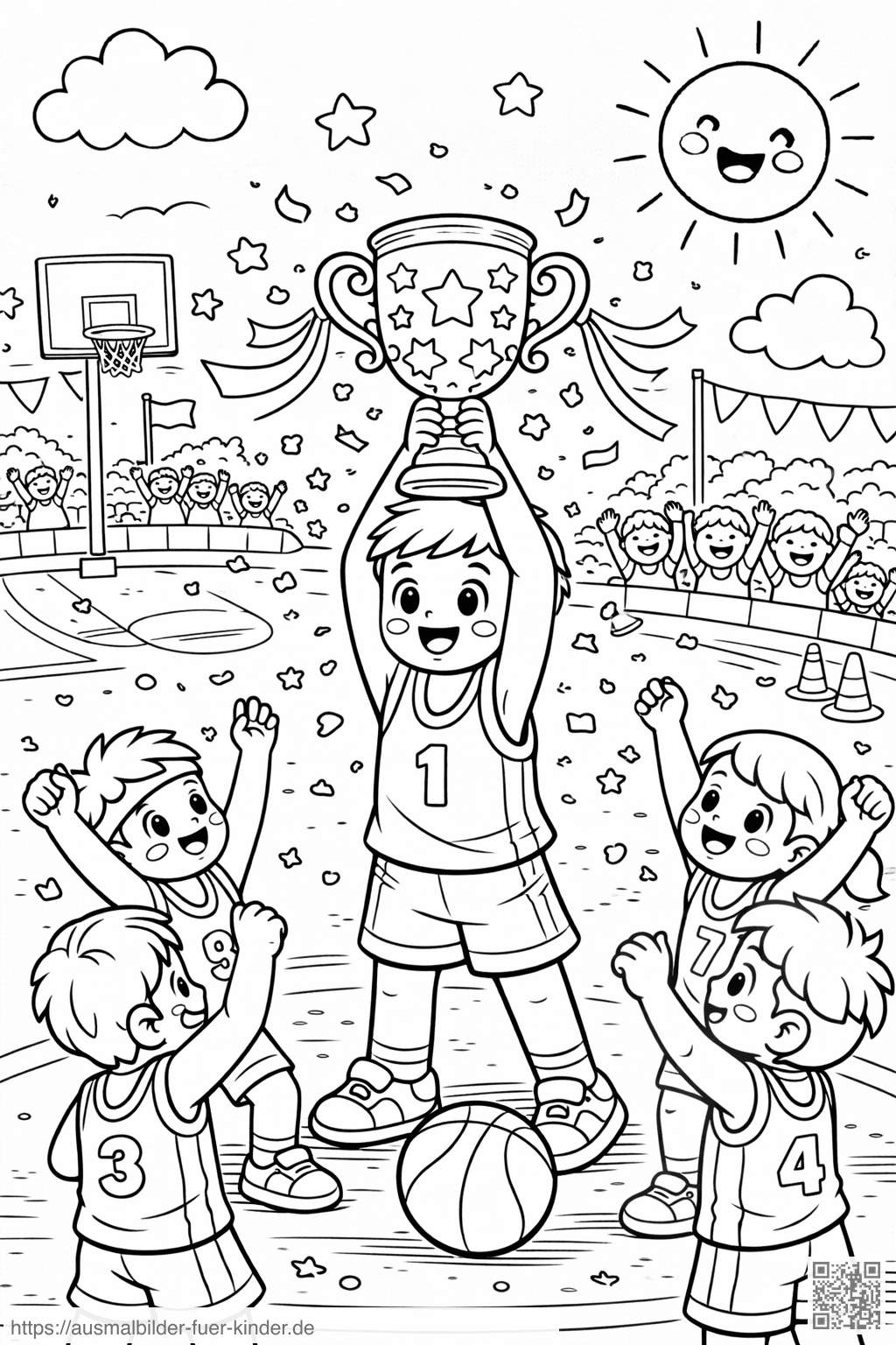 Der Basketball-Triumph des Jungen - Ausmalbild