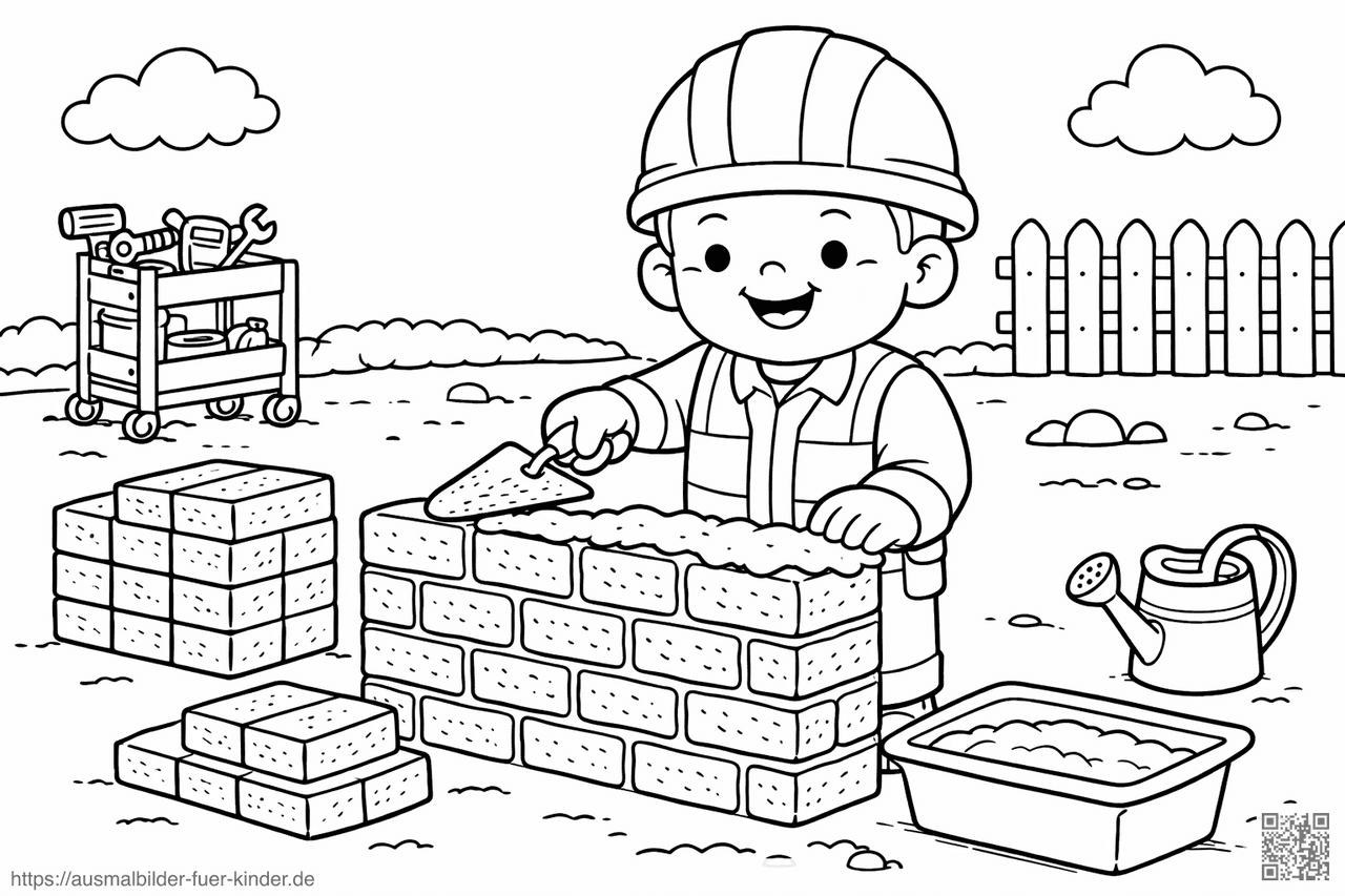 Bauarbeiter bei der Mauerarbeit - Ausmalbild