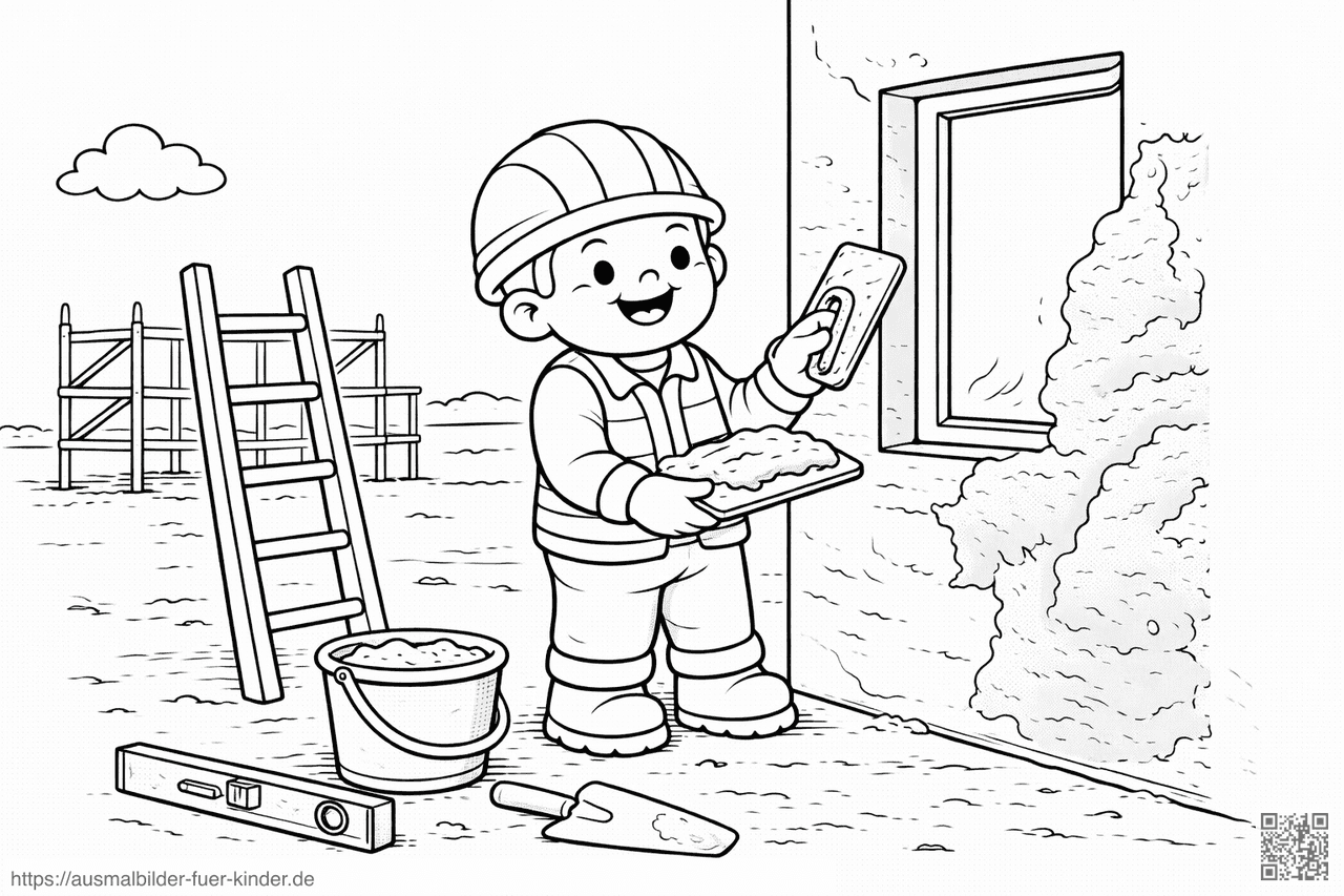 Bauarbeiter verputzt eine Wand - Ausmalbild
