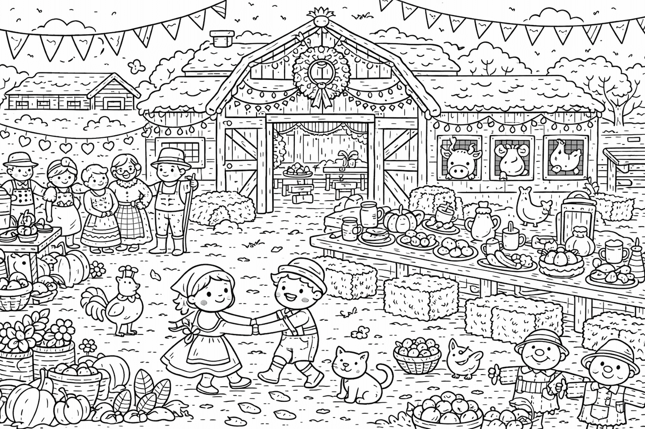 Erntedankfest auf dem Bauernhof - Ausmalbild