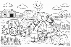 Heu stapeln auf dem Bauernhof - Ausmalbild