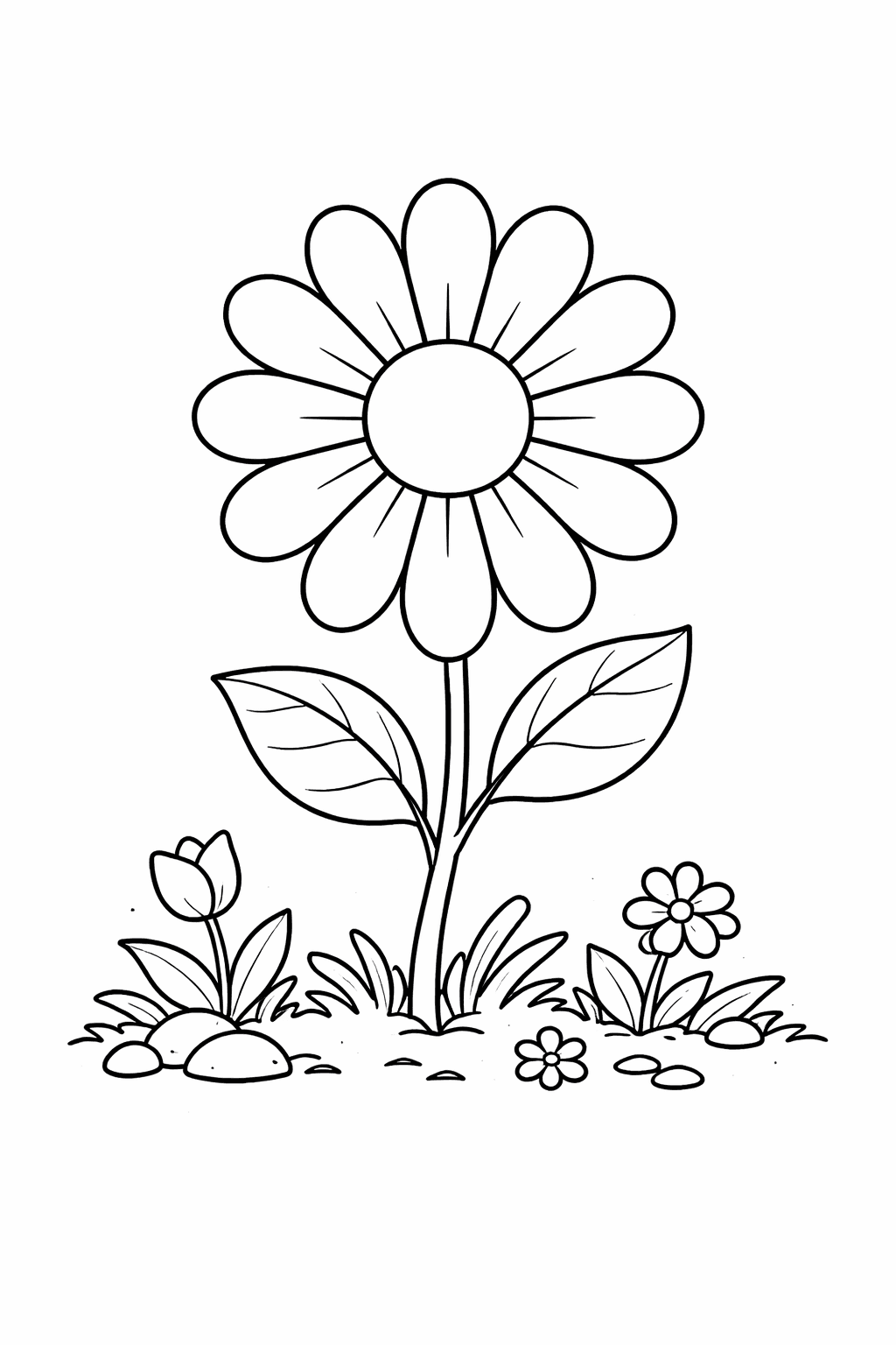 Blumenwiese mit Margerite - Ausmalbild