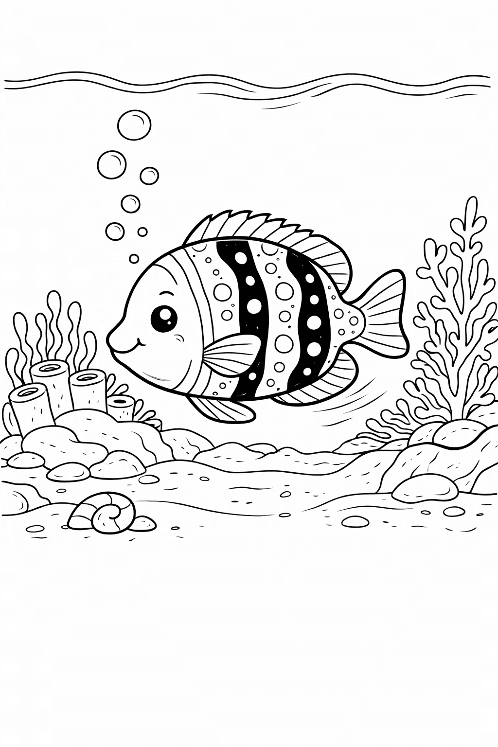 Bunter Fisch im Korallenriff - Ausmalbild