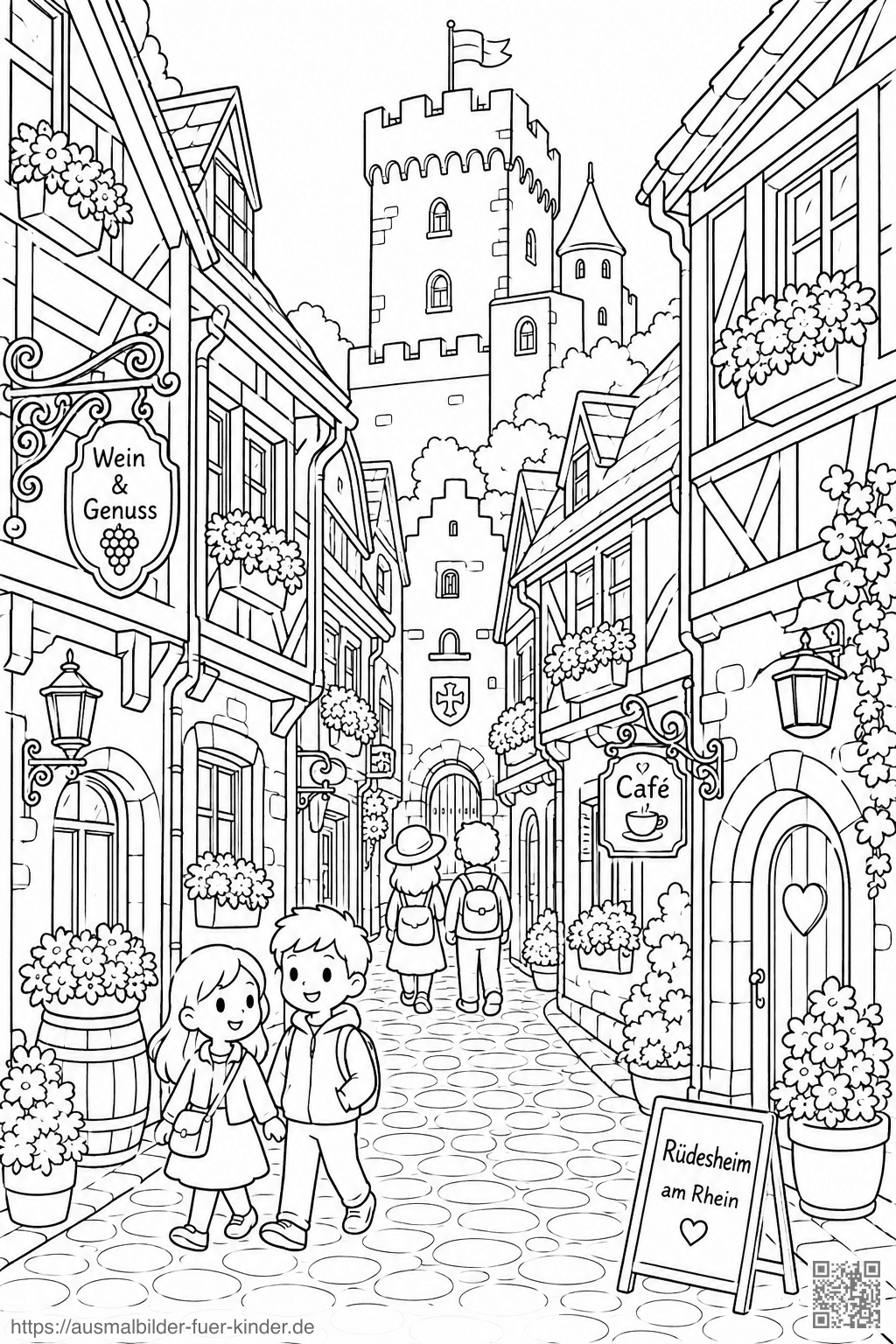 Burg Boosenburg Altstadtgasse - Ausmalbild