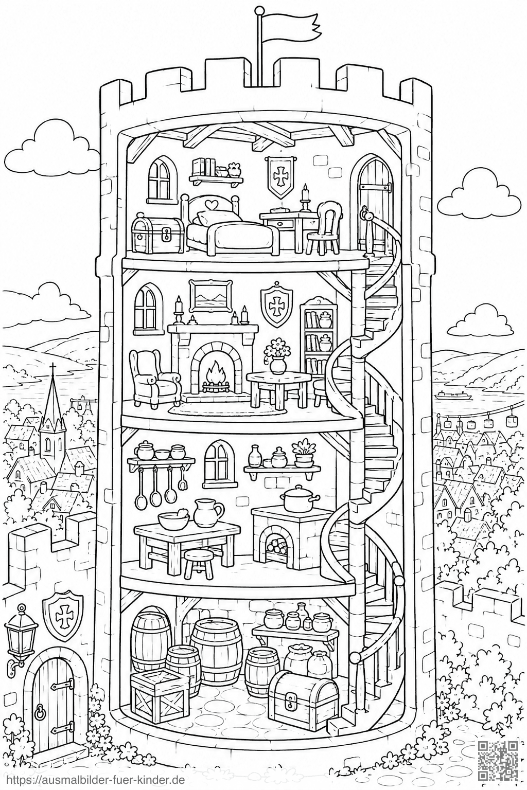 Burg Boosenburg Wohnturm - Ausmalbild