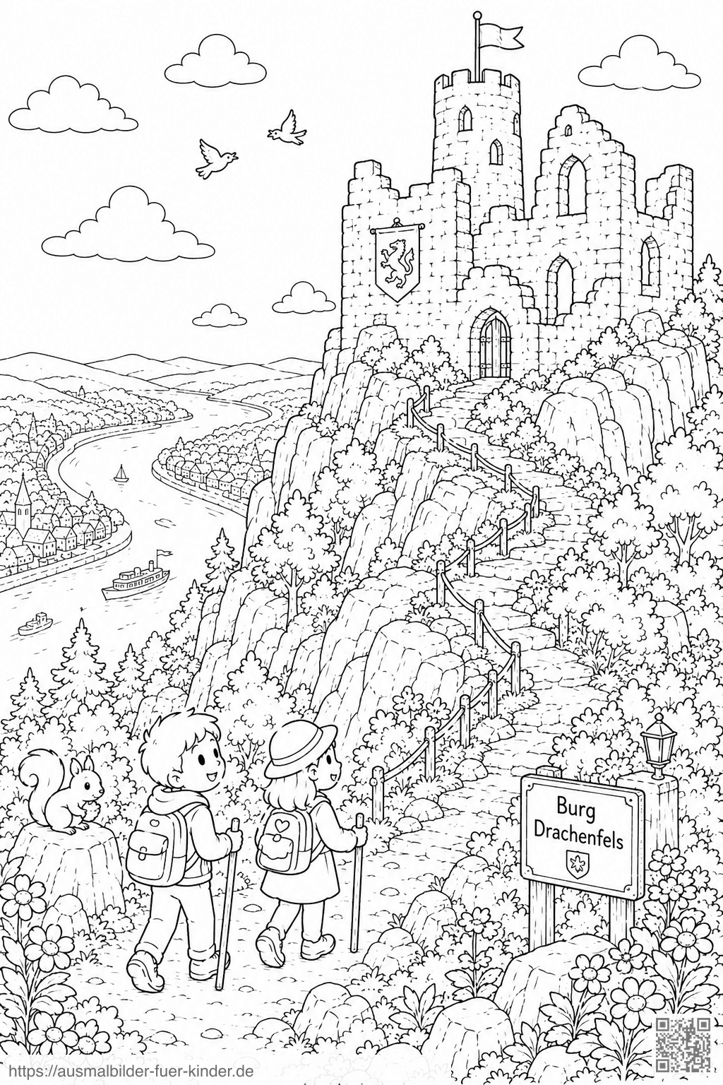Burg Drachenfeld, Wanderung - Ausmalbild