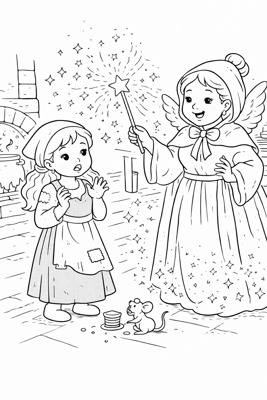 Cendrillon und die gute Fee - Ausmalbild