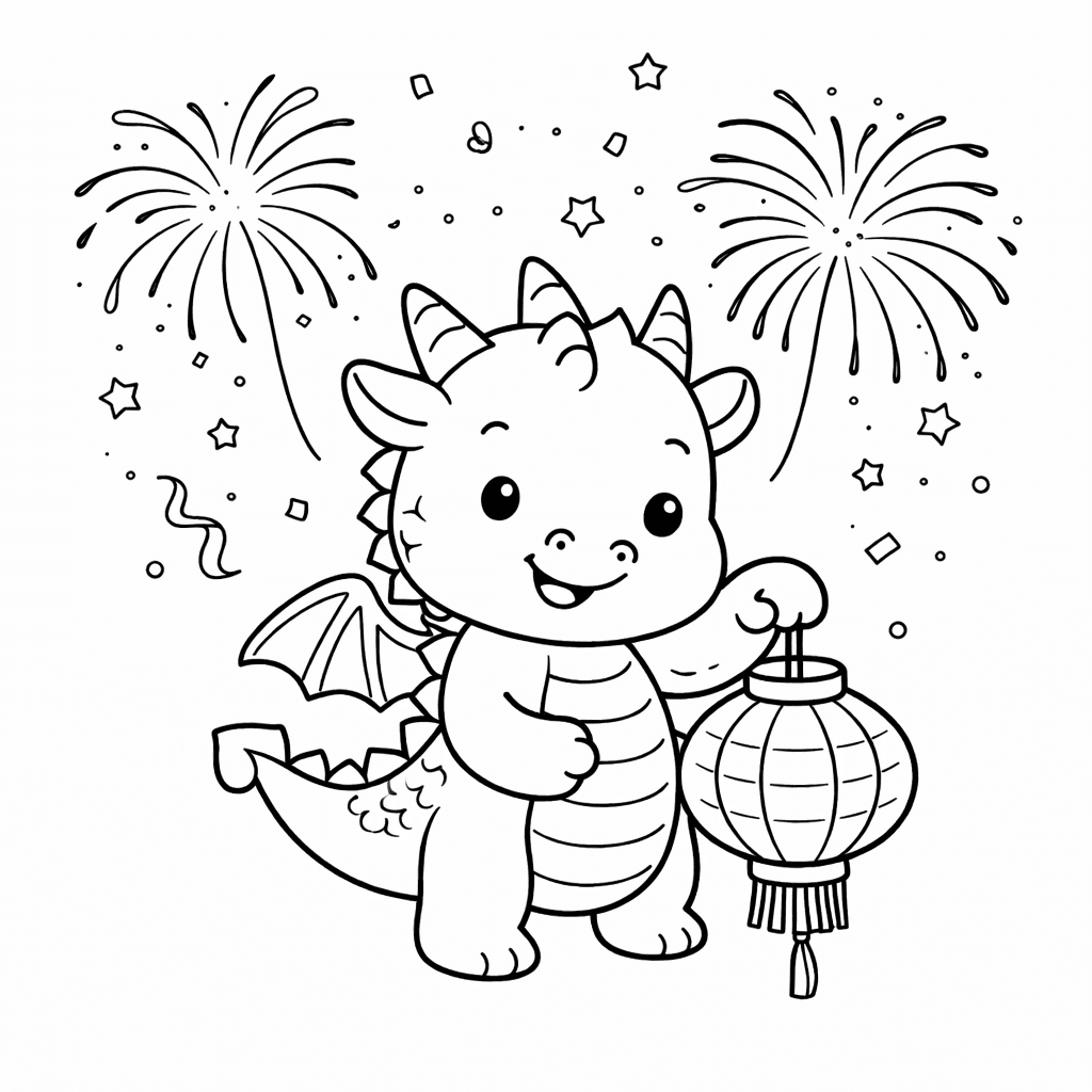 Chinesischer Drache mit Laterne - Ausmalbild