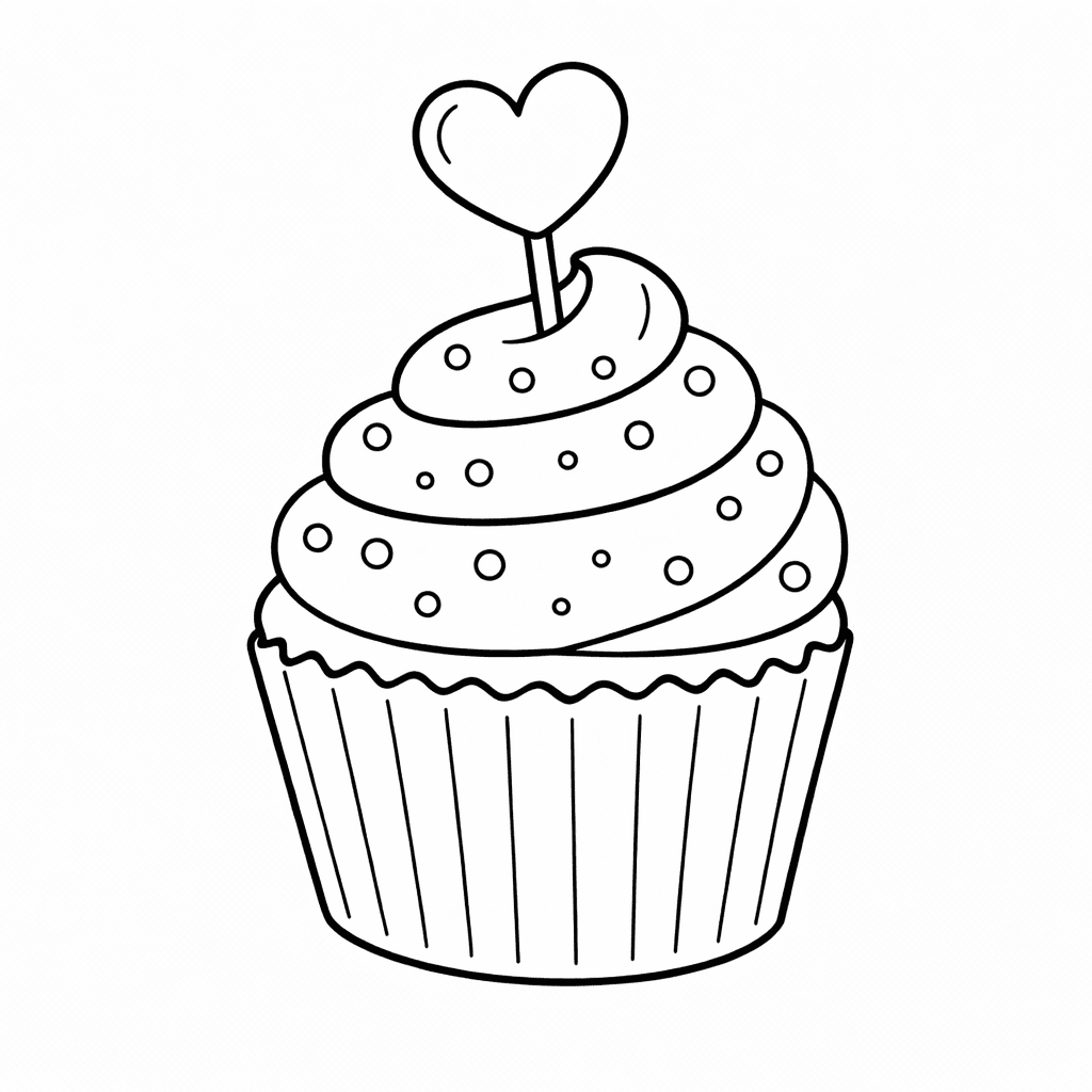 Cupcake mit Herz-Topper - Ausmalbild