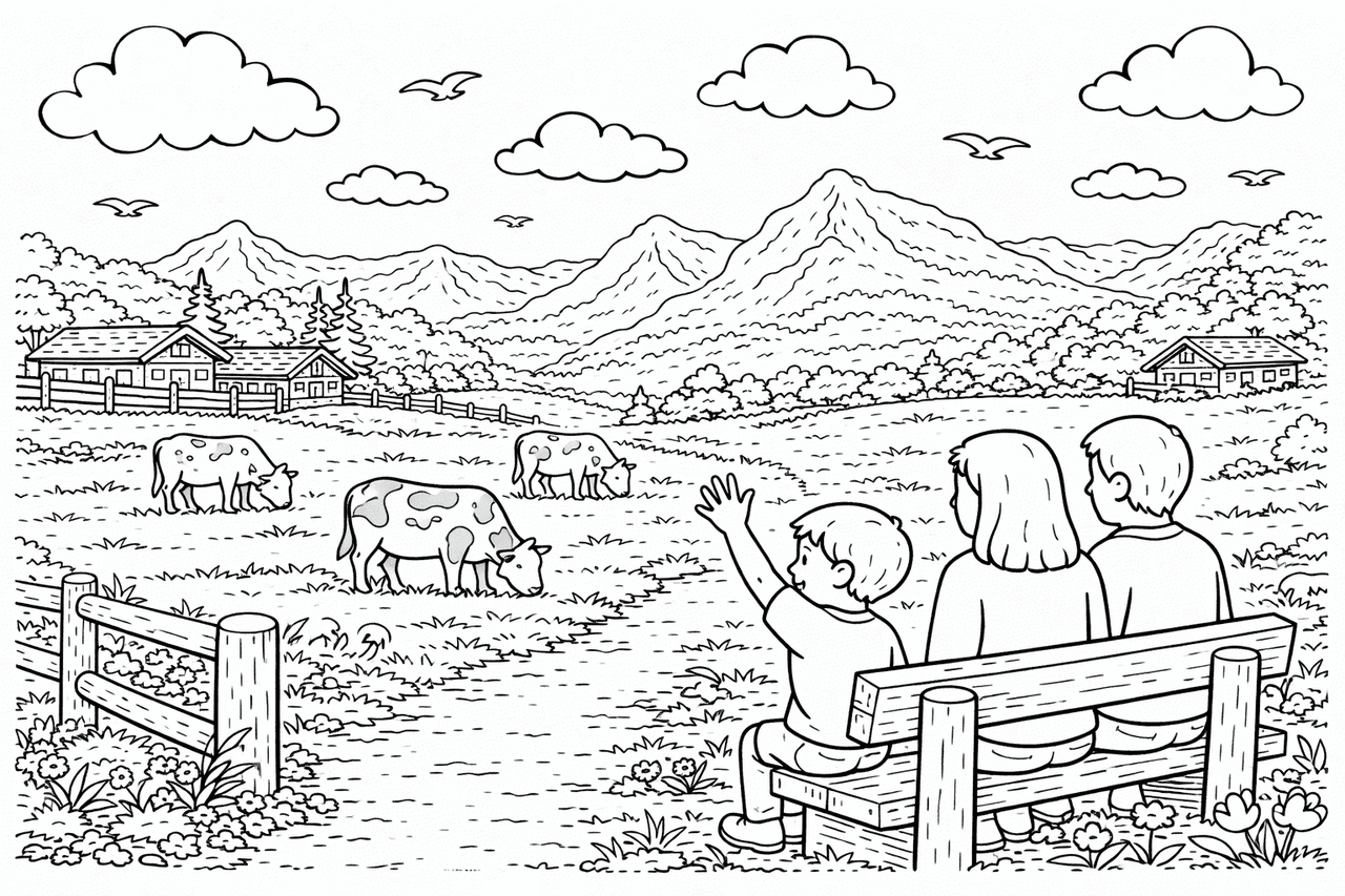 Deutschland: Alpine Wiese im Allgäu - Ausmalbild