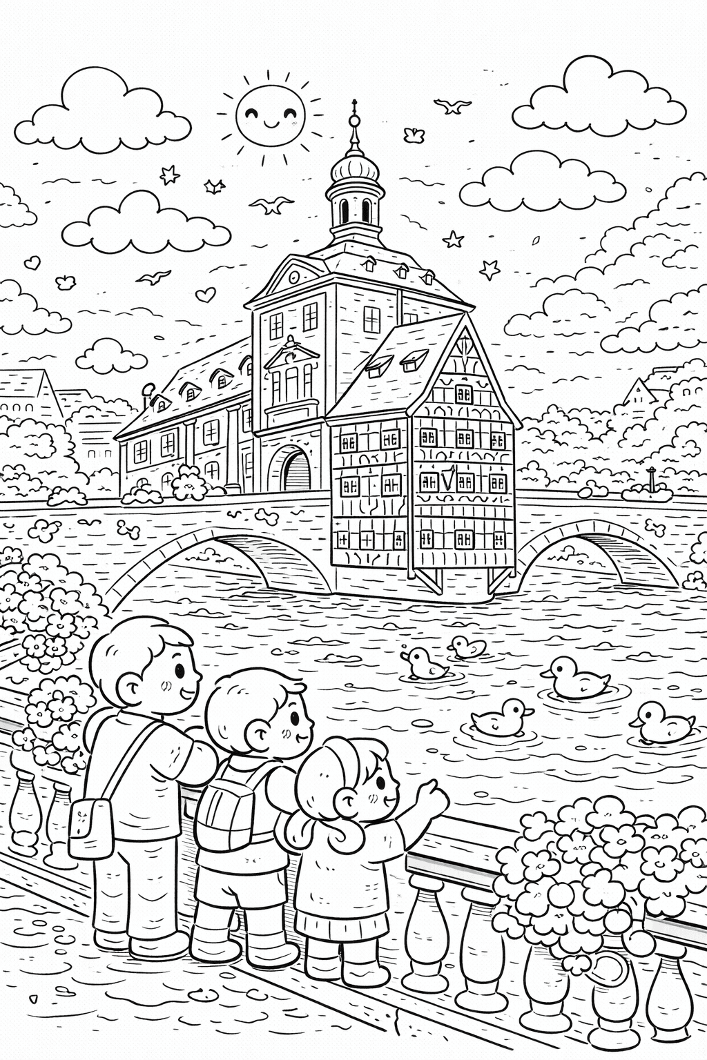 Deutschland: Altes Rathaus in Bamberg im Detail - Ausmalbild