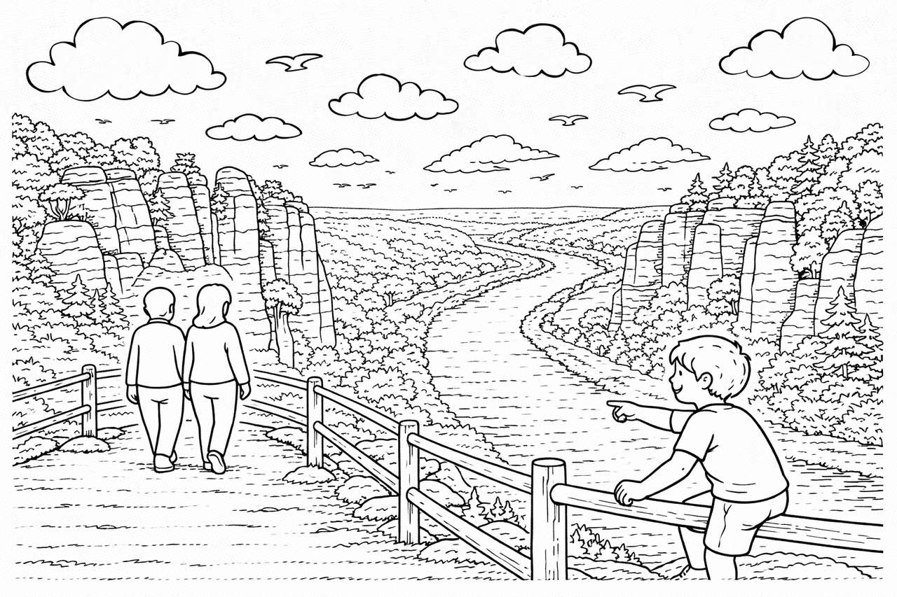 Deutschland: Aussicht auf die Elbsandsteingebirge - Ausmalbild