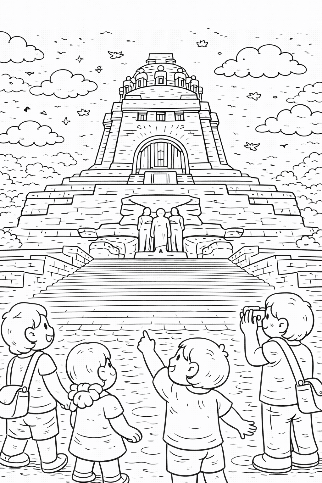 Deutschland: Blick auf das Völkerschlachtdenkmal - Ausmalbild