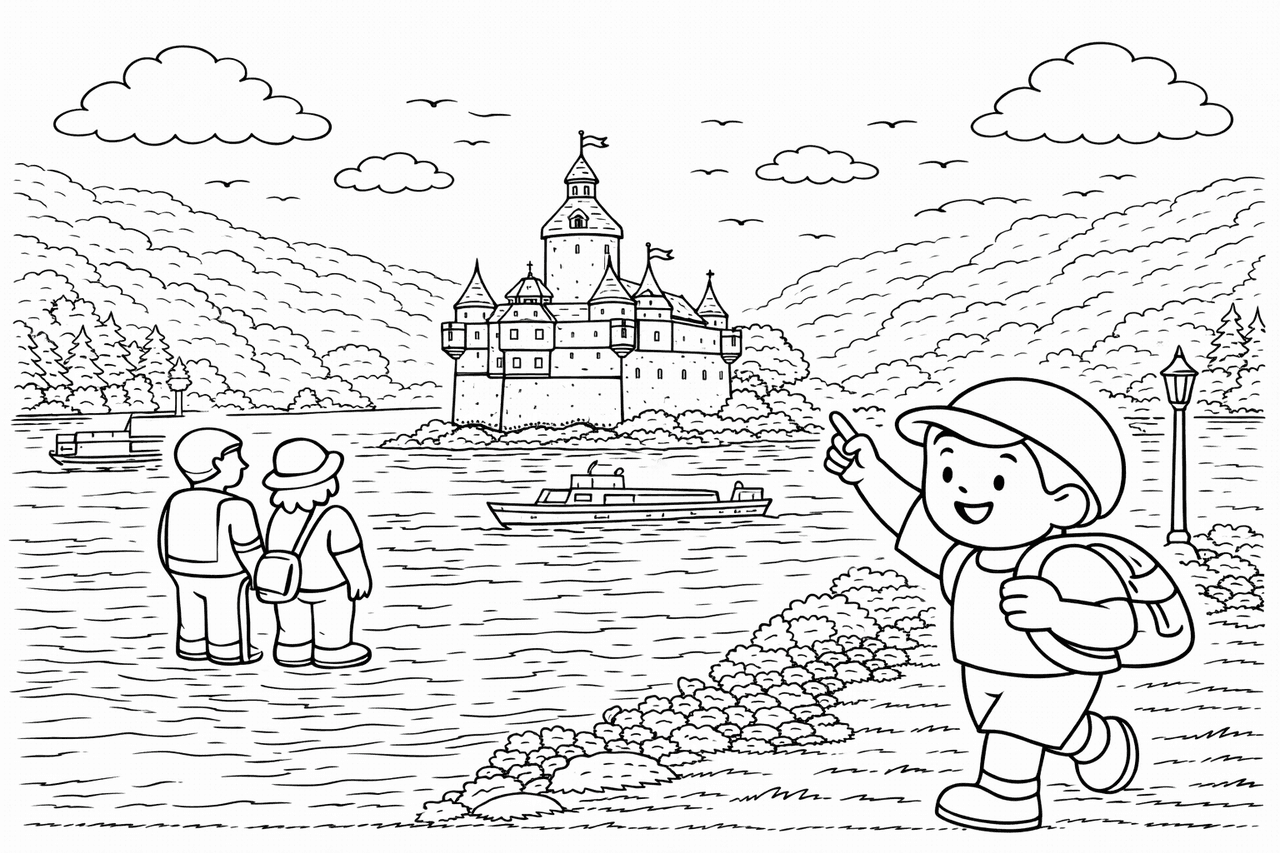 Deutschland: Burg Pfalzgrafenstein am Rhein - Ausmalbild