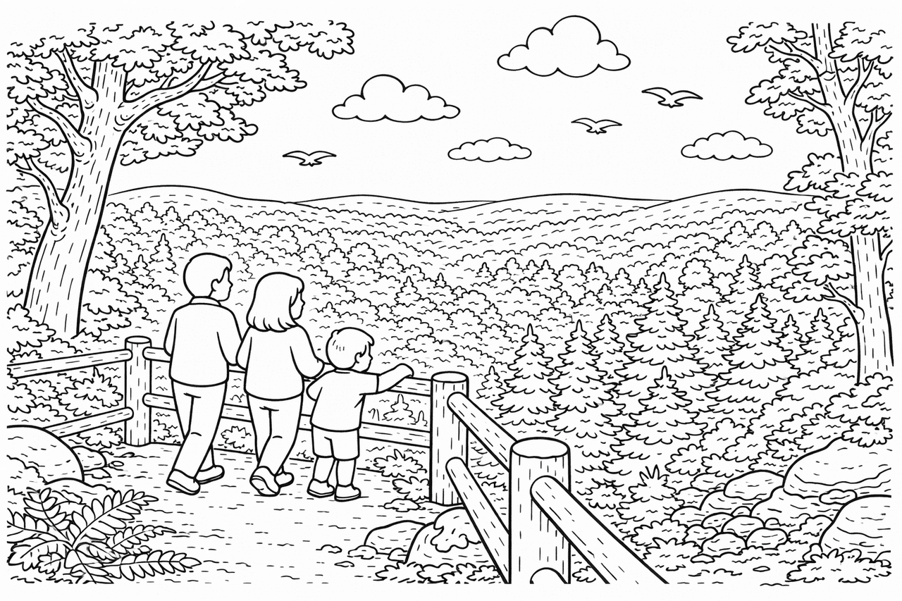 Deutschland: Familie im Teutoburger Wald - Ausmalbild