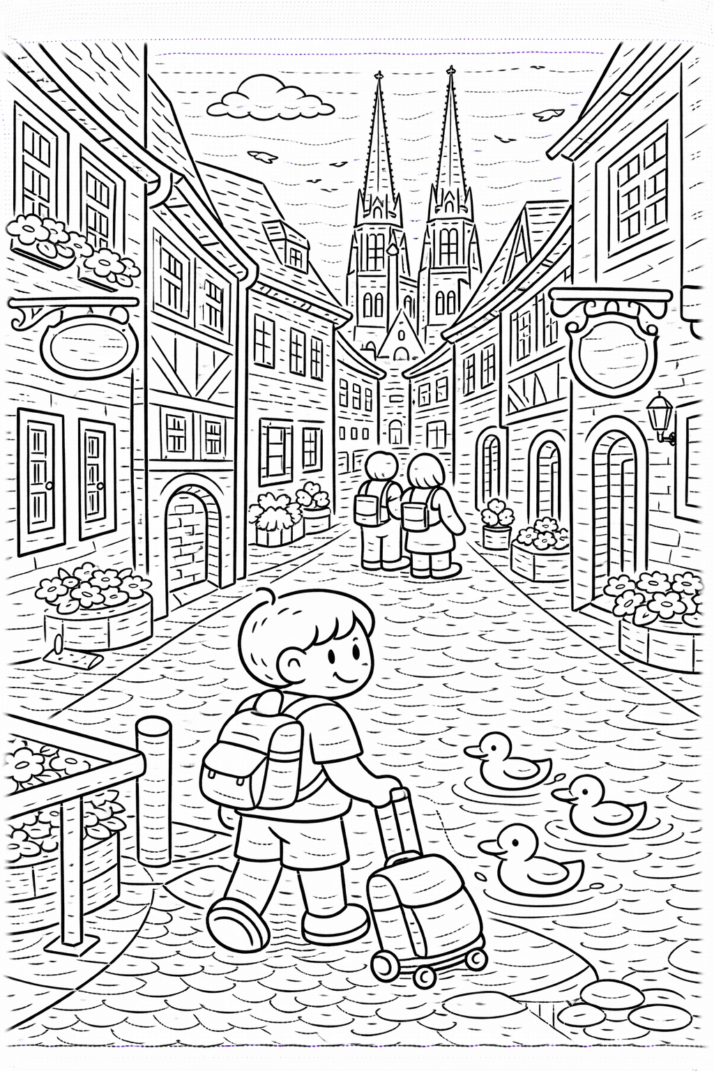 Deutschland: Gasse im historischen Regensburg - Ausmalbild