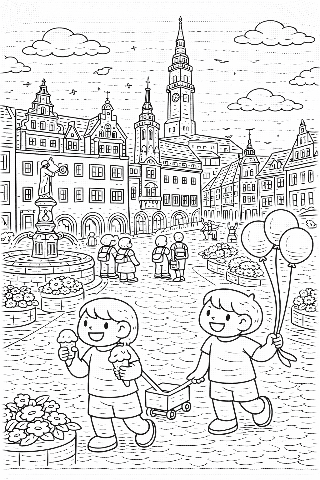 Deutschland: Historischer Marktplatz in Görlitz - Ausmalbild