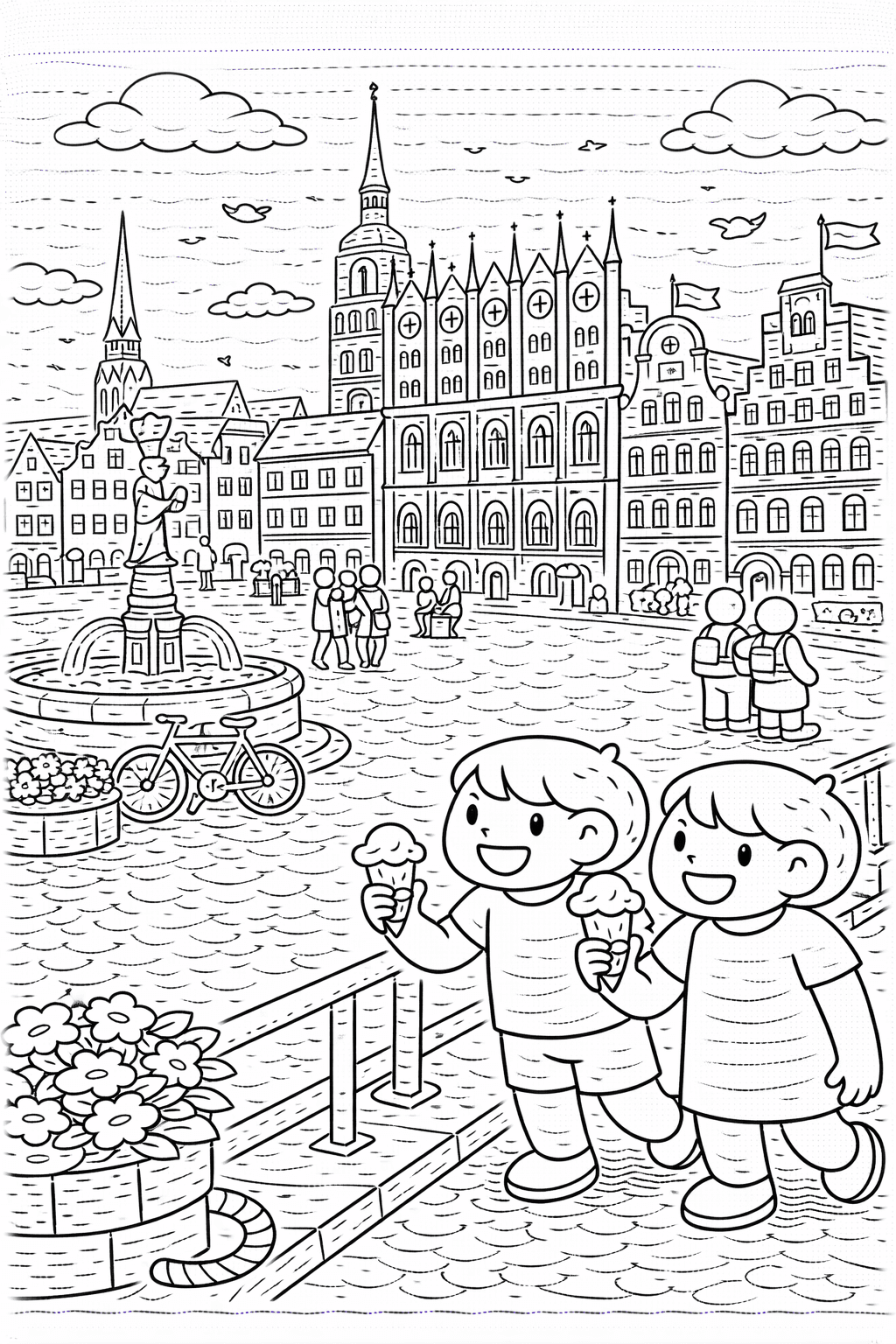 Deutschland: Historischer Marktplatz in Stralsund - Ausmalbild