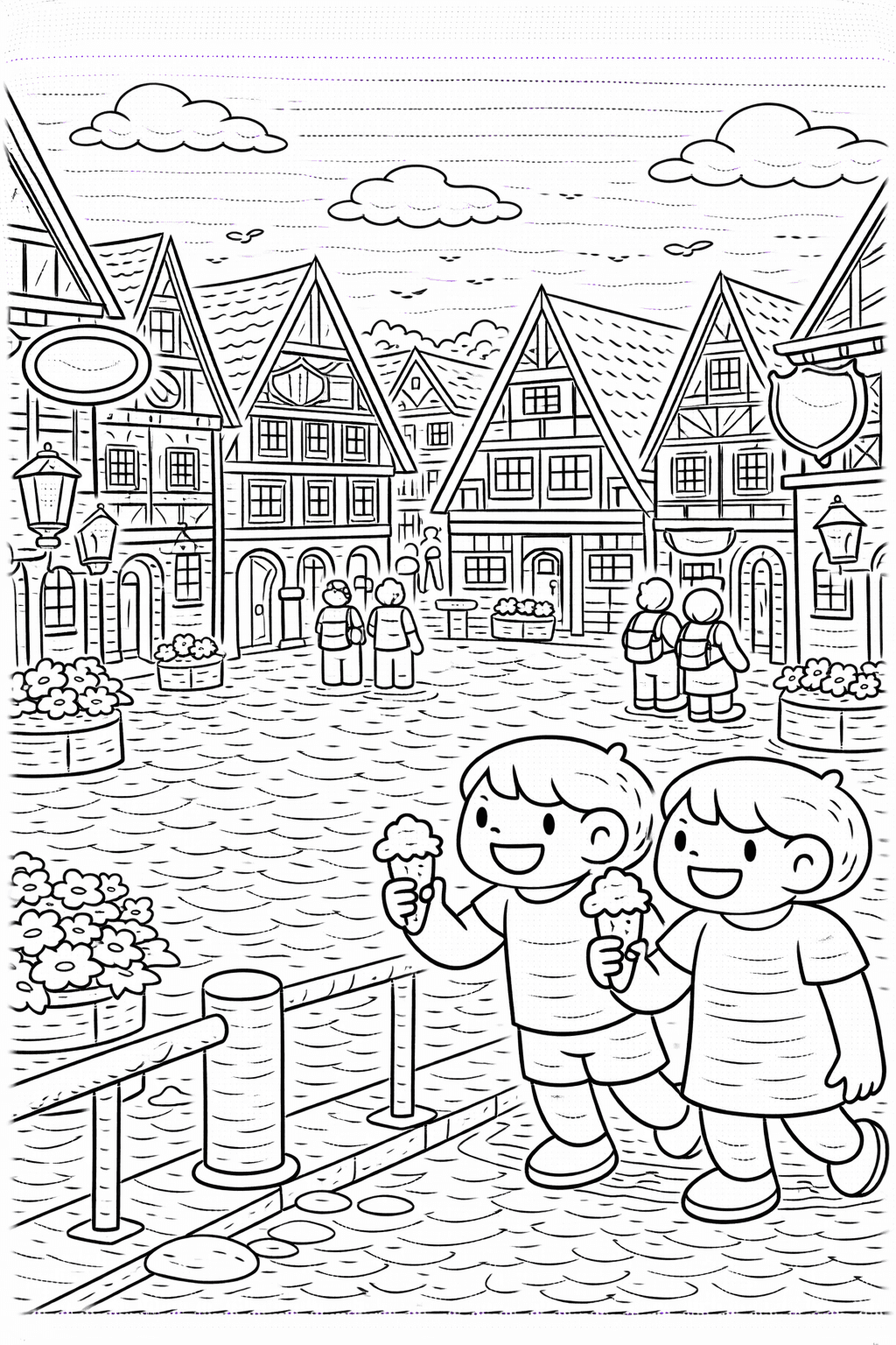 Deutschland: Kinder in Celle genießen Eis - Ausmalbild