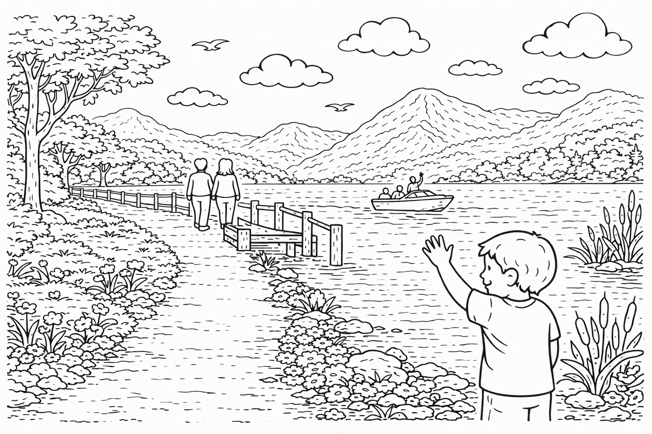 Deutschland: Lakeside Spaziergang am Schliersee - Ausmalbild