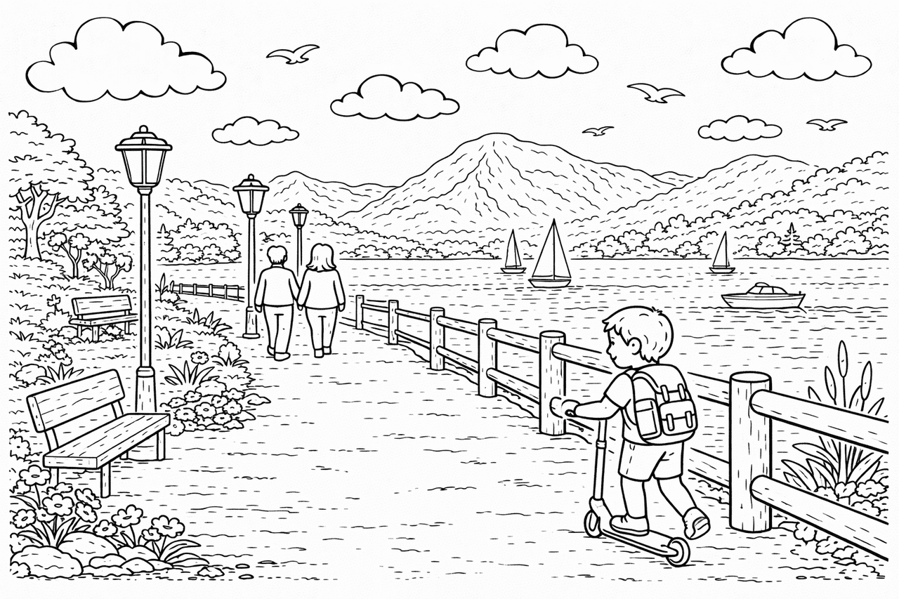 Deutschland: Lakeside promenade am Tegernsee - Ausmalbild