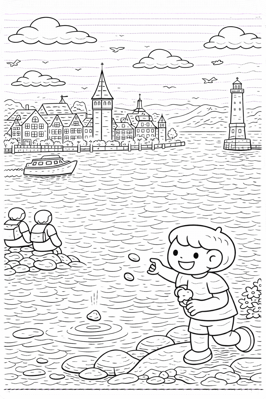 Deutschland: Lindau am Bodensee zum Ausmalen - Ausmalbild