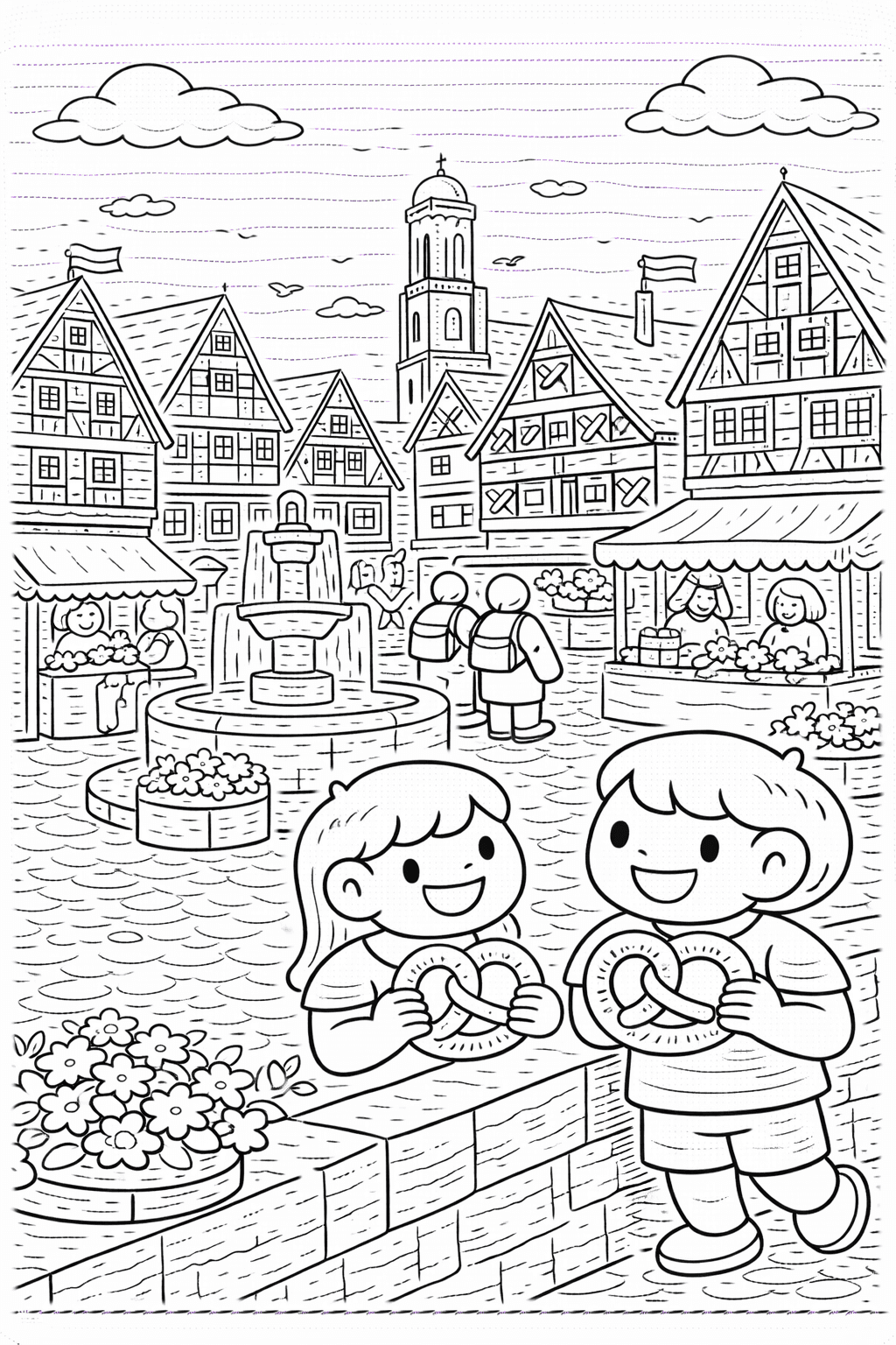 Deutschland: Marktszene in Dinkelsbühl Altstadt - Ausmalbild