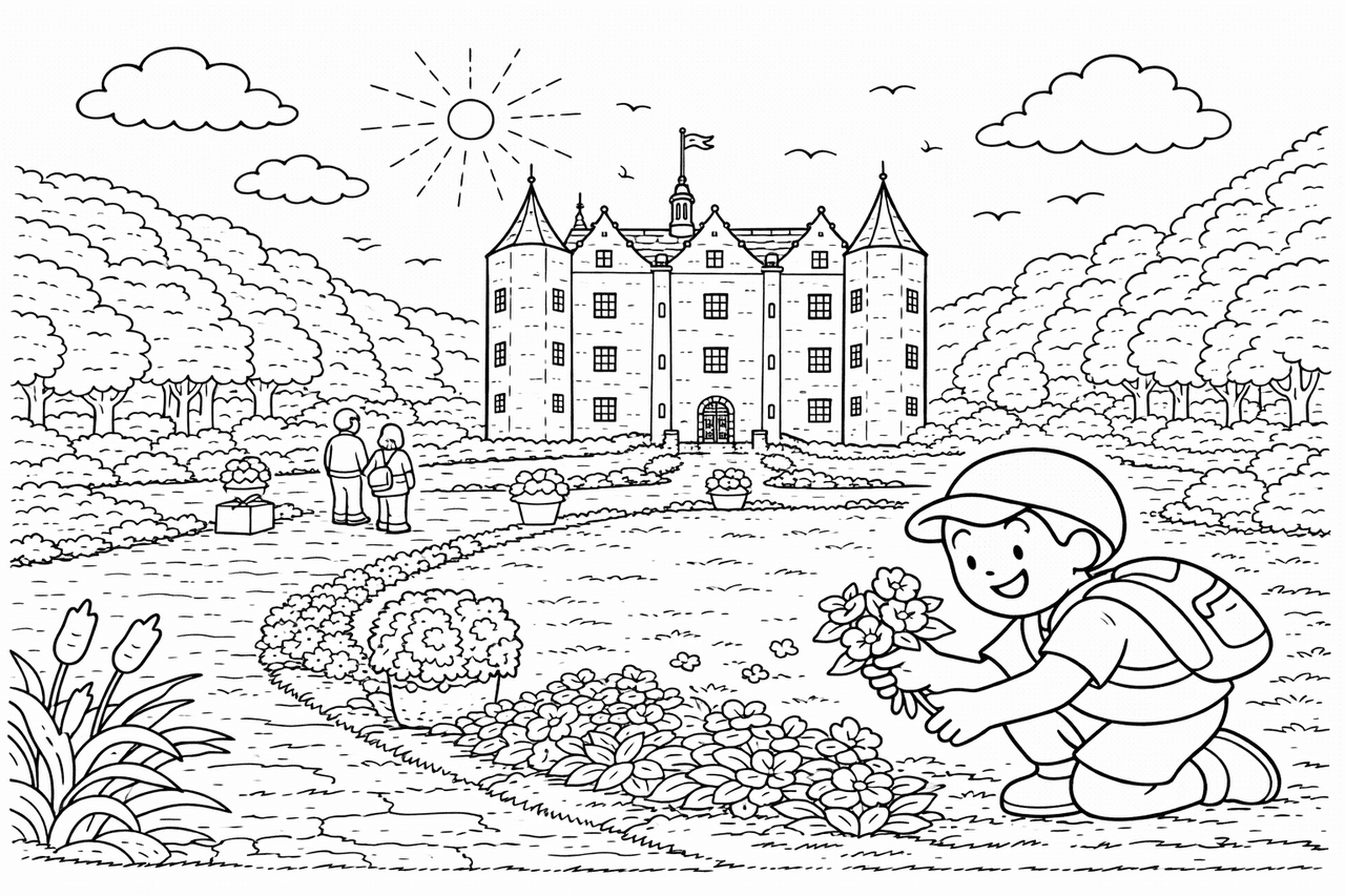 Deutschland: Schloss Ahrensburg im Sonnenschein - Ausmalbild